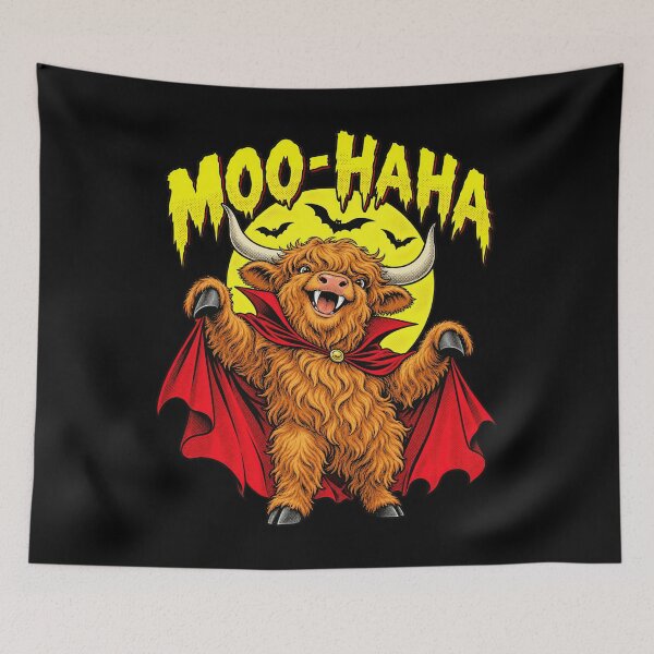 Item preview, Moo Haha Vampire Highland Cow Comic Pop Artwork Halloween designed and sold by adiencarteras.