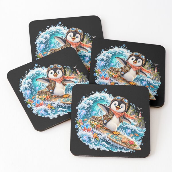 Item preview, Penguin Surf Adventure – Fantasy Ocean Rider designed and sold by TroviTutto.