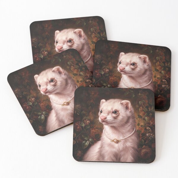 Item preview, Regal Cream Ferret with Flower Pearl Necklace designed and sold by Real Beast Art.