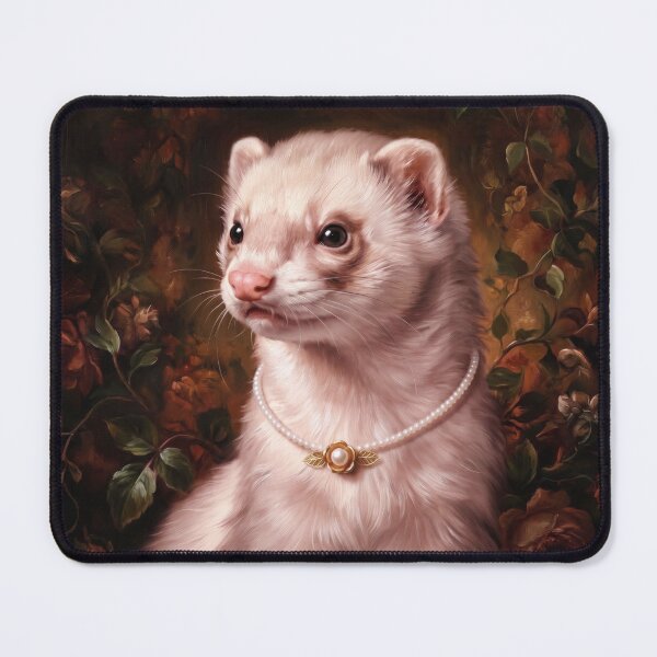 Item preview, Regal Cream Ferret with Flower Pearl Necklace designed and sold by Real Beast Art.