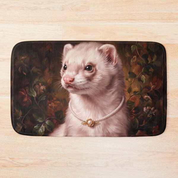 Item preview, Regal Cream Ferret with Flower Pearl Necklace designed and sold by Real Beast Art.