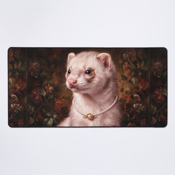 Item preview, Regal Cream Ferret with Flower Pearl Necklace designed and sold by Real Beast Art.