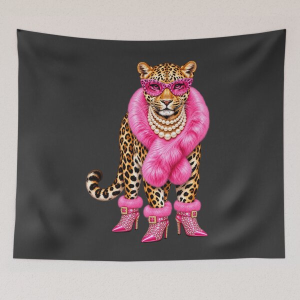 Item preview, Glamorous Leopard Pink Fur Pearl Necklace Fashion Art designed and sold by AmiGraph.