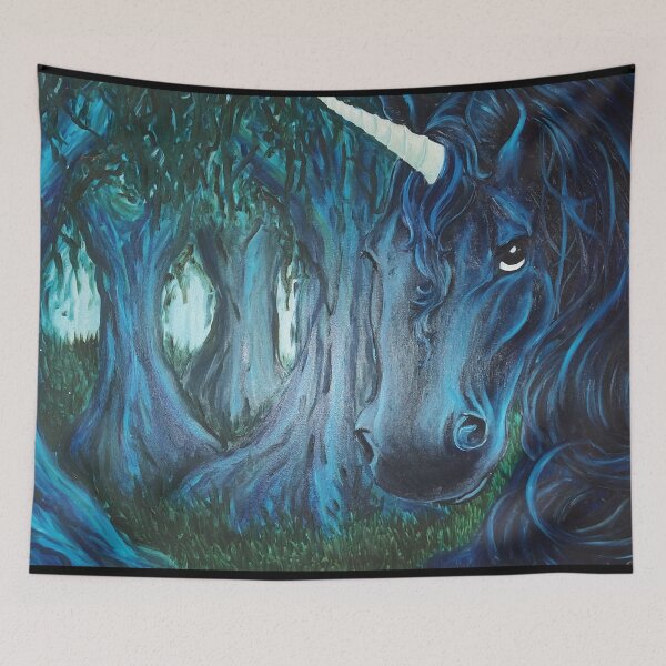 Item preview, Dark Blue Forest Unicorn – Mystical Woodland Fantasy Art designed and sold by sarunamii.