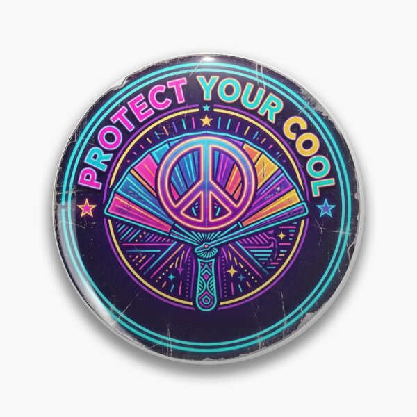 Item preview, Protect Your Cool - Retro 80s Neon Peace Sign Badge designed and sold by Sanan Israyilli.
