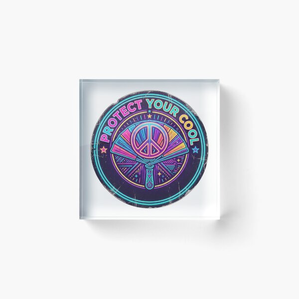 Item preview, Protect Your Cool - Retro 80s Neon Peace Sign Badge designed and sold by Sanan Israyilli.
