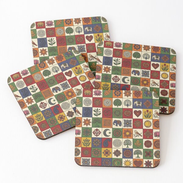 Item preview, Checkered design with Madhubani Motifs  designed and sold by Sakshiartwork.