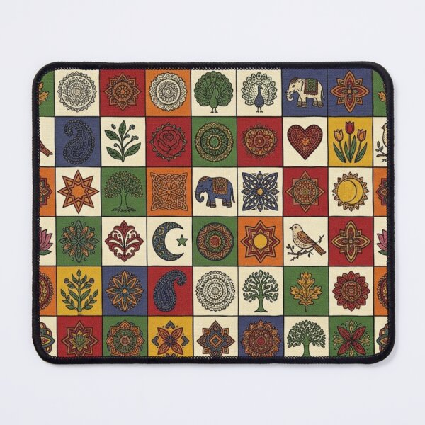 Item preview, Checkered design with Madhubani Motifs designed and sold by Sakshiartwork.