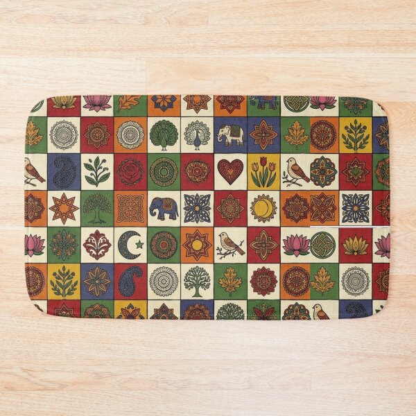 Item preview, Checkered design with Madhubani Motifs  designed and sold by Sakshiartwork.