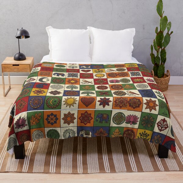 Item preview, Checkered design with Madhubani Motifs  designed and sold by Sakshiartwork.