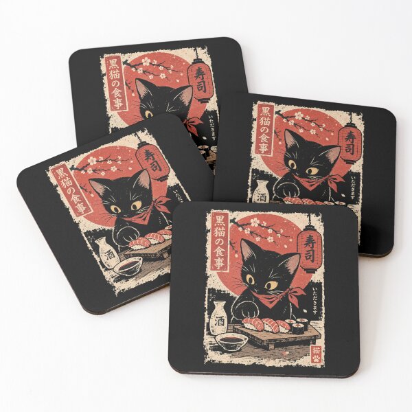 Item preview, Black Cat Sushi Japanese Vintage Retro Art designed and sold by Kladhadredo.