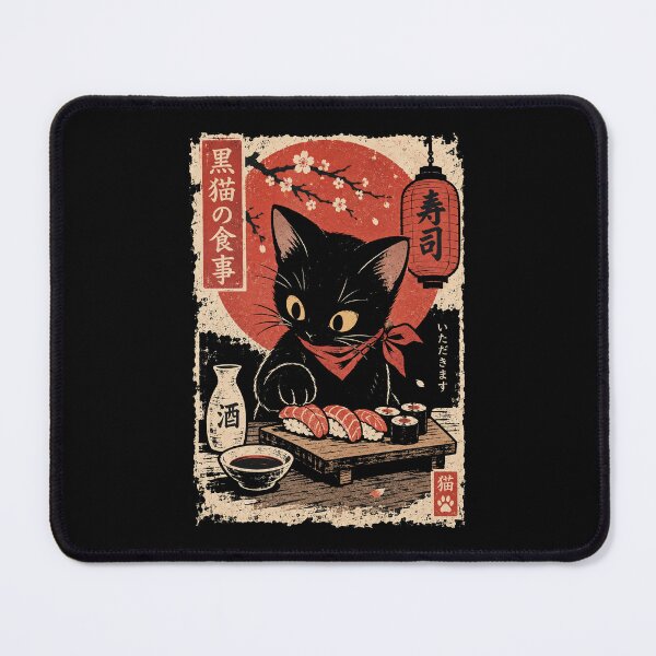 Item preview, Black Cat Sushi Japanese Vintage Retro Art designed and sold by Kladhadredo.