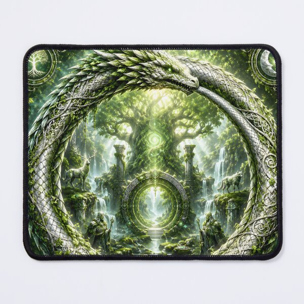 Item preview, Mystical Green Dragon Ouroboros Sacred Tree of Life designed and sold by Sybille-Yates.