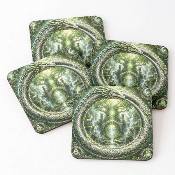 Item preview, Mystical Green Dragon Ouroboros Sacred Tree of Life designed and sold by Sybille-Yates.