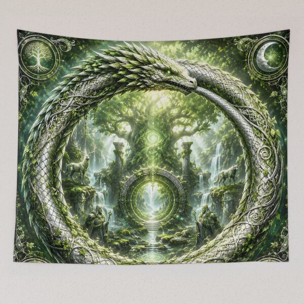 Item preview, Mystical Green Dragon Ouroboros Sacred Tree of Life designed and sold by Sybille-Yates.