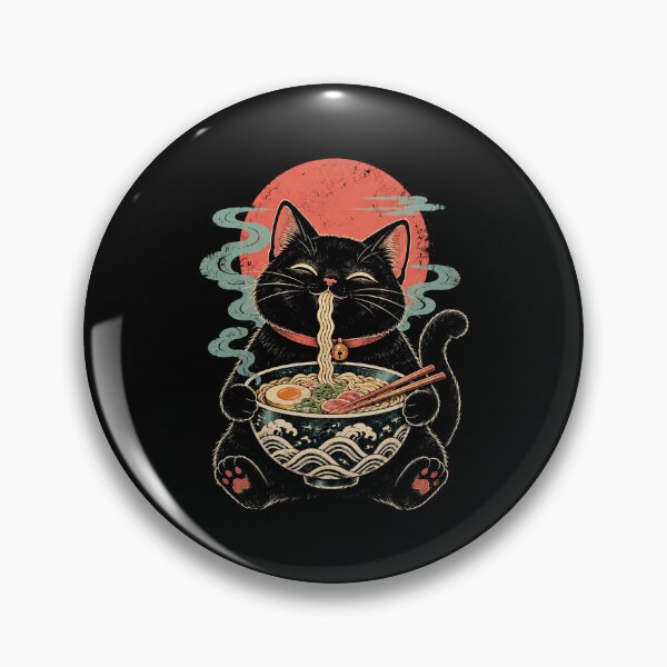 Item preview, Black Cat Eating Ramen Japanese Vintage Noodle Cat designed and sold by Kladhadredo.