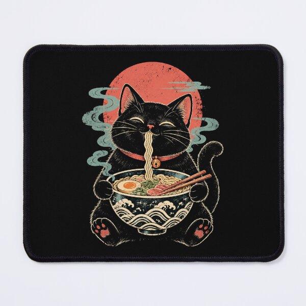 Item preview, Black Cat Eating Ramen Japanese Vintage Noodle Cat designed and sold by Kladhadredo.