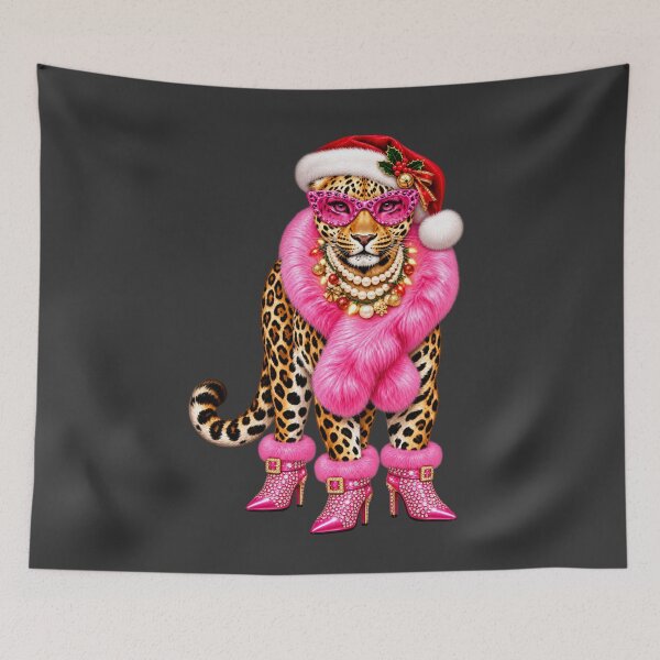 Item preview, Christmas Leopard Pink Fur Pearl Necklace Holiday Art designed and sold by AmiGraph.