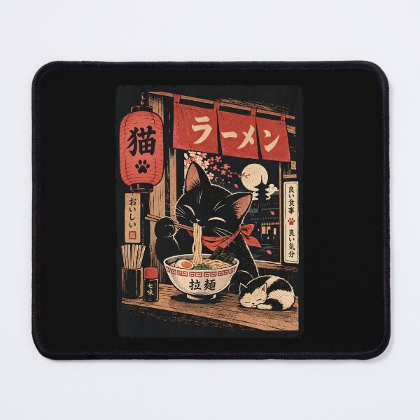Item preview, Black Cat Eating Ramen Japanese Vintage Noodle Art designed and sold by Kladhadredo.