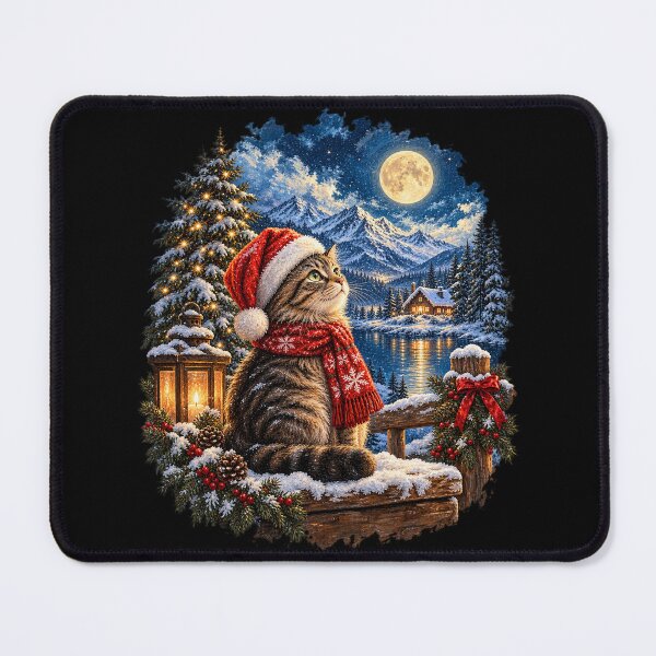 Item preview, Magical Christmas Cat with Santa Hat, Full Moon and Snowy Mountain Winter Wonderland designed and sold by SOUFIANE1991.