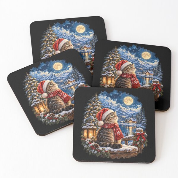 Item preview, Magical Christmas Cat with Santa Hat, Full Moon and Snowy Mountain Winter Wonderland designed and sold by SOUFIANE1991.