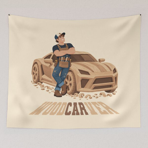 Item preview, Wood Carver With a Wooden Car | Funny Wood Carving Pun designed and sold by karamram.