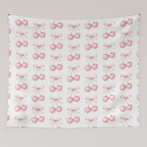Item preview, Pastel Pink Coquette Cherries with Ribbon Bow - Watercolor Balletcore designed and sold by BeyaDh.
