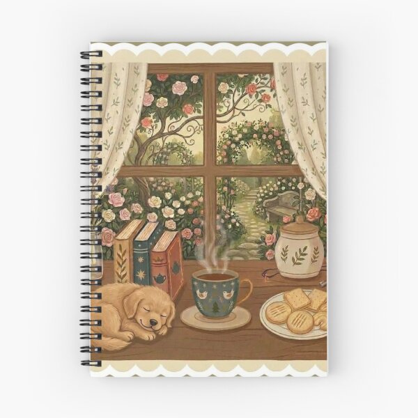 Item preview, Cozy Puppy Nap - Books and Tea / Coffee / Cottagecore Aesthetic / Roses / Floral /  Biscuits / Calm / Relaxing / Bookish / Cute Puppy / Stickers for Journaling designed and sold by TeenLake.
