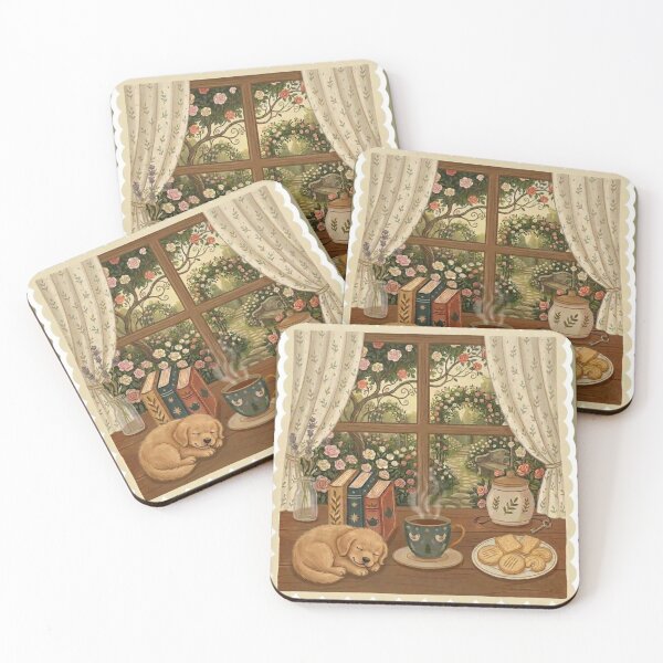 Item preview, Cozy Puppy Nap - Books and Tea / Coffee / Cottagecore Aesthetic / Roses / Floral /  Biscuits / Calm / Relaxing / Bookish / Cute Puppy / Stickers for Journaling designed and sold by TeenLake.
