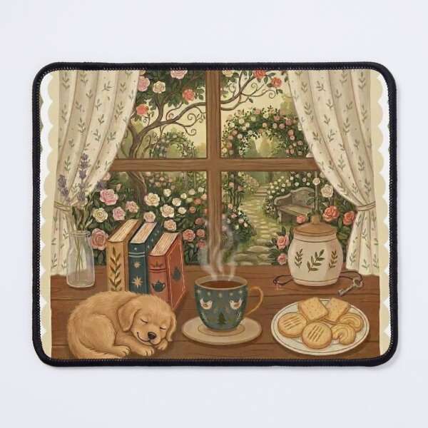 Item preview, Cozy Puppy Nap - Books and Tea / Coffee / Cottagecore Aesthetic / Roses / Floral / Biscuits / Calm / Relaxing / Bookish / Cute Puppy / Stickers for Journaling designed and sold by TeenLake.