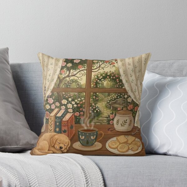 Item preview, Cozy Puppy Nap - Books and Tea / Coffee / Cottagecore Aesthetic / Roses / Floral /  Biscuits / Calm / Relaxing / Bookish / Cute Puppy / Stickers for Journaling designed and sold by TeenLake.