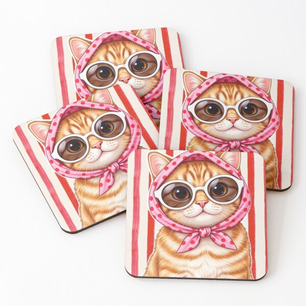 Item preview, Cute Pink Hooded Cat with Sunglasses – Playful Retro Cat Art designed and sold by HockeyHorse4-65.