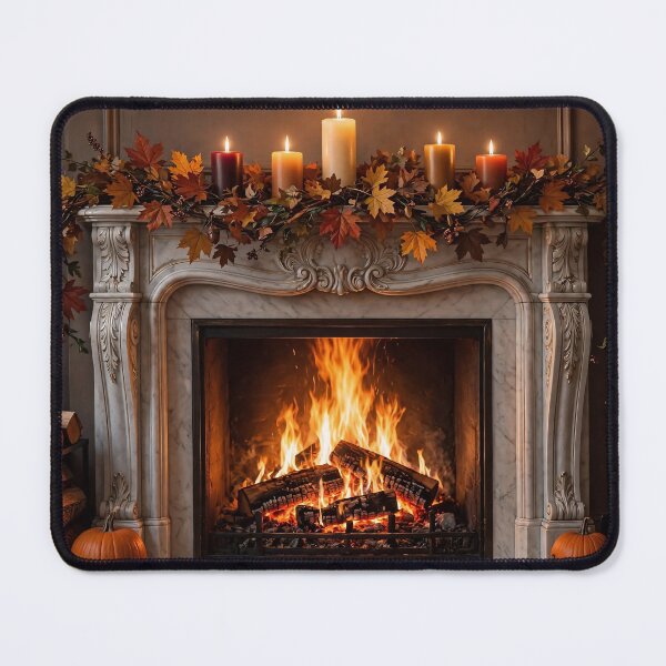 Item preview, Cozy Autumn Fireplace with Pumpkins and Candles designed and sold by MystikalKat.