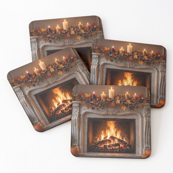 Item preview, Cozy Autumn Fireplace with Pumpkins and Candles designed and sold by MystikalKat.