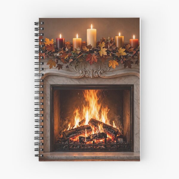 Item preview, Cozy Autumn Fireplace with Pumpkins and Candles designed and sold by MystikalKat.