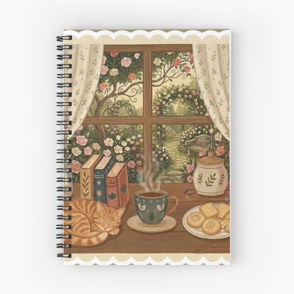 Item preview, Cozy Cat Nap - Books and Tea / Coffee / Cottagecore Aesthetic / Roses / Floral /  Biscuits / Calm / Relaxing / Bookish / Cute Kitty / Stickers for Journaling designed and sold by TeenLake.