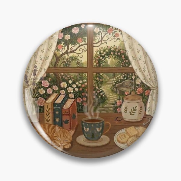 Item preview, Cozy Cat Nap - Books and Tea / Coffee / Cottagecore Aesthetic / Roses / Floral /  Biscuits / Calm / Relaxing / Bookish / Cute Kitty / Stickers for Journaling designed and sold by TeenLake.