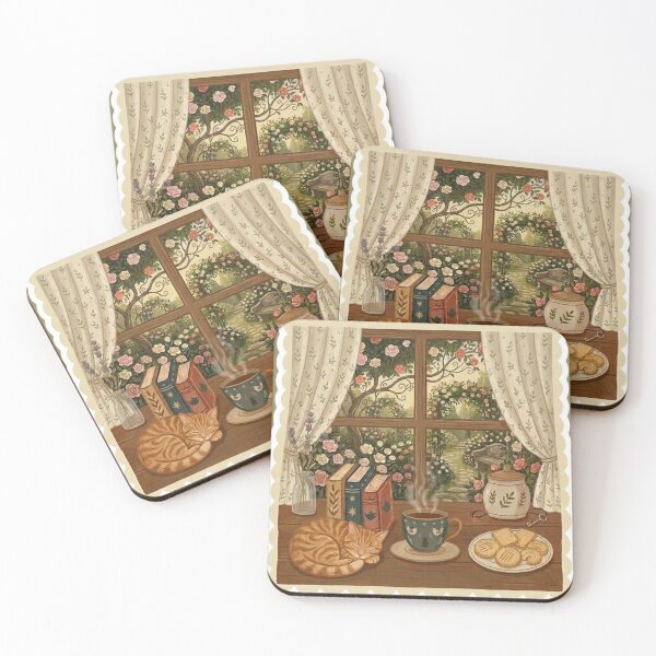Item preview, Cozy Cat Nap - Books and Tea / Coffee / Cottagecore Aesthetic / Roses / Floral /  Biscuits / Calm / Relaxing / Bookish / Cute Kitty / Stickers for Journaling designed and sold by TeenLake.