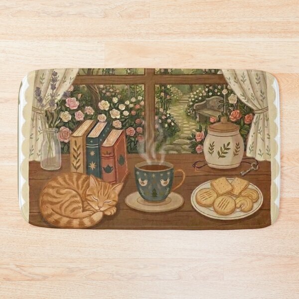Item preview, Cozy Cat Nap - Books and Tea / Coffee / Cottagecore Aesthetic / Roses / Floral /  Biscuits / Calm / Relaxing / Bookish / Cute Kitty / Stickers for Journaling designed and sold by TeenLake.