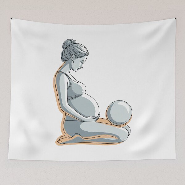 Item preview, Gray Peach Glow Ball Kneeling Prenatal Sketch designed and sold by 108stillness.