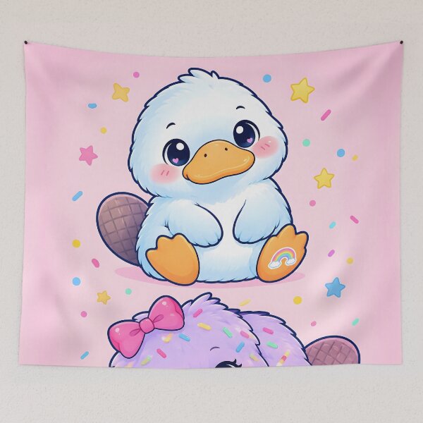 Item preview, Adorable Kawaii Duck Platypus with Rainbows designed and sold by Pure Craft.