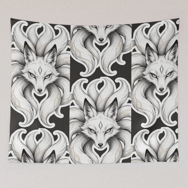 Item preview, Minimalist Kitsune: Nine-Tailed Fox Fine Line Tattoo Art designed and sold by GodsMonsterss.