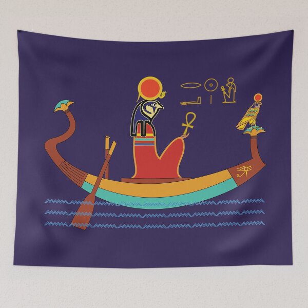 Item preview, The ancient Egyptian god Re on his solar barque, dark purple background. designed and sold by yuretzius.