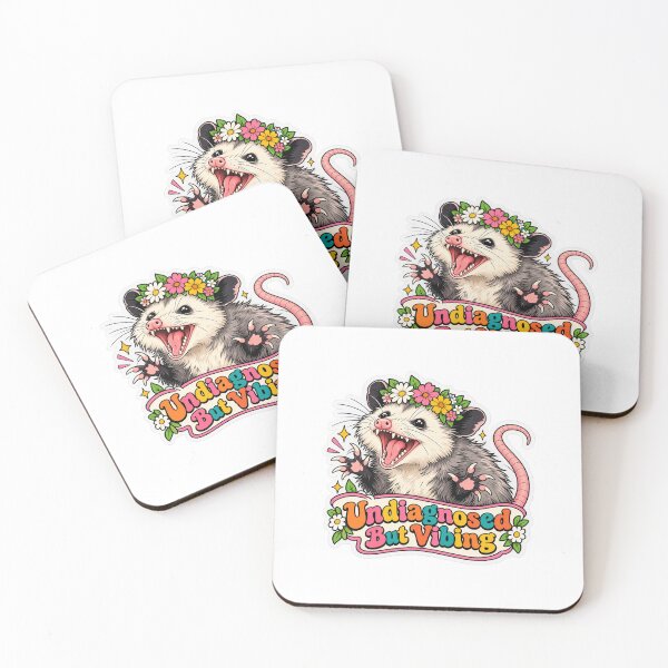 Item preview, Funny Screaming Opossum Undiagnosed But Vibing Retro Meme Sticker designed and sold by SlapHappyArt.