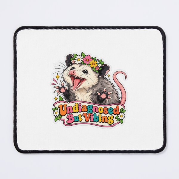 Item preview, Funny Screaming Opossum Undiagnosed But Vibing Retro Meme Sticker designed and sold by SlapHappyArt.