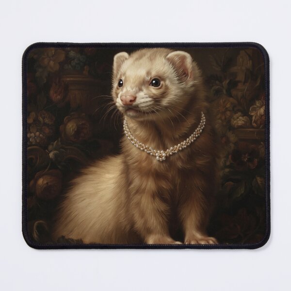 Item preview, Elegant Ferret with Pearl Flower Necklace designed and sold by Real Beast Art.