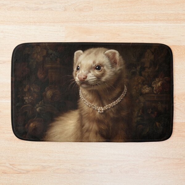 Item preview, Elegant Ferret with Pearl Flower Necklace designed and sold by Real Beast Art.