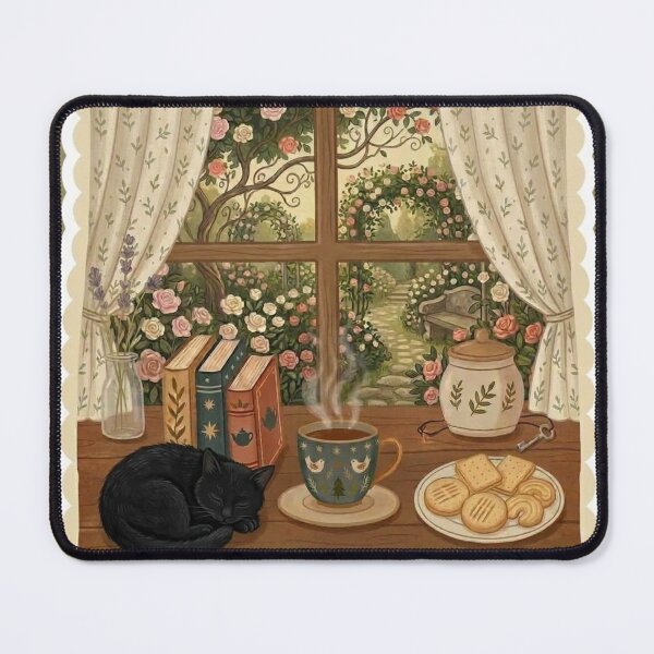 Item preview, Cozy Cat Nap - Books and Tea / Coffee / Cottagecore Aesthetic / Roses / Floral / Biscuits / Calm / Relaxing / Bookish / Cute Kitty / Stickers for Journaling designed and sold by TeenLake.