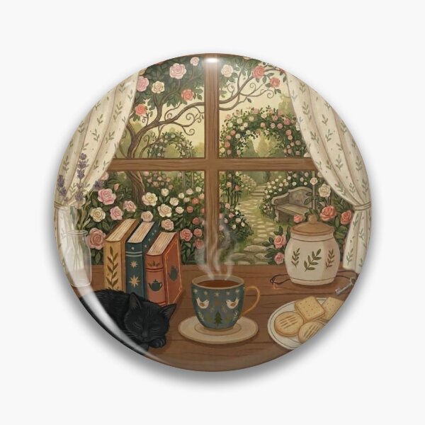 Item preview, Cozy Cat Nap - Books and Tea / Coffee / Cottagecore Aesthetic / Roses / Floral /  Biscuits / Calm / Relaxing / Bookish / Cute Kitty / Stickers for Journaling designed and sold by TeenLake.