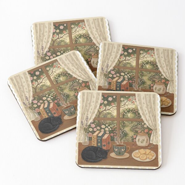 Item preview, Cozy Cat Nap - Books and Tea / Coffee / Cottagecore Aesthetic / Roses / Floral /  Biscuits / Calm / Relaxing / Bookish / Cute Kitty / Stickers for Journaling designed and sold by TeenLake.